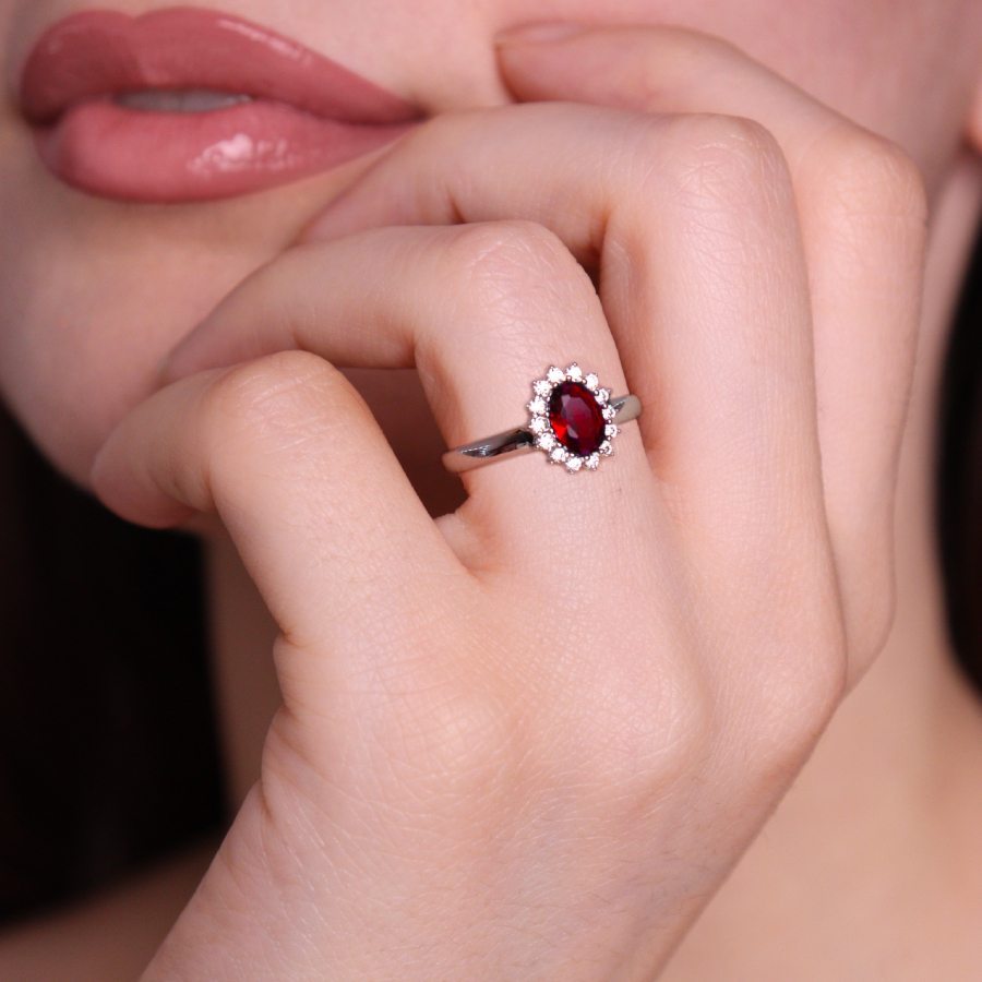 Kate - Anello Argento Rosso 16 REGOLABILE - immagine 2